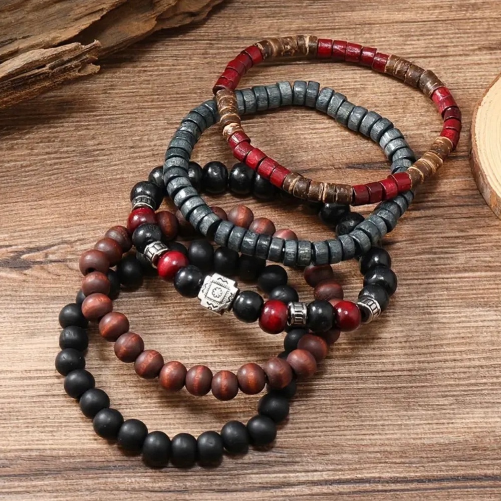 5pcs Unique Red and Black Beads Coconut Shell Snowflake Hand Accessories - Picture 3 of 5